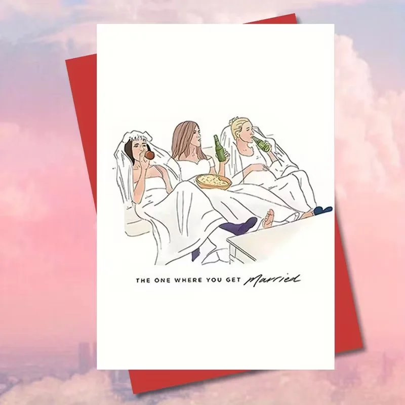 Verspielte Hochzeitskarte für die Brautparty, Weibliches Trio-Design als Brautjungfern-Andenken, Premium-Papierkarte für Hochzeiten und Geburtstagsfeiern