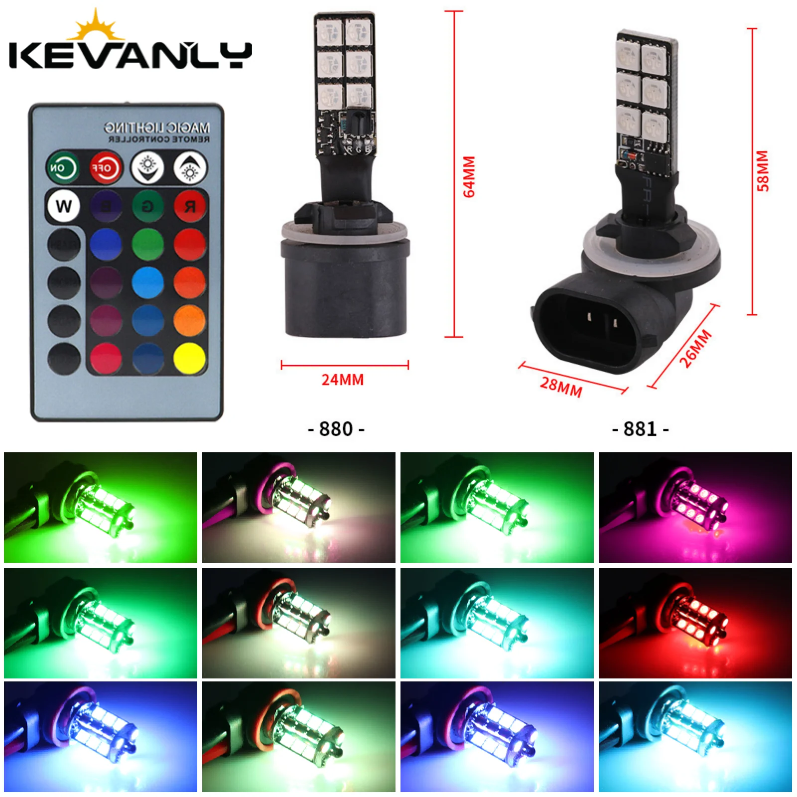 

2pcs 881 led rgb 5050 chip 880 rgb car bulb flashing fog light Remote Contrl Car Driving Running Lamp Auto Front Lamp Leds Light