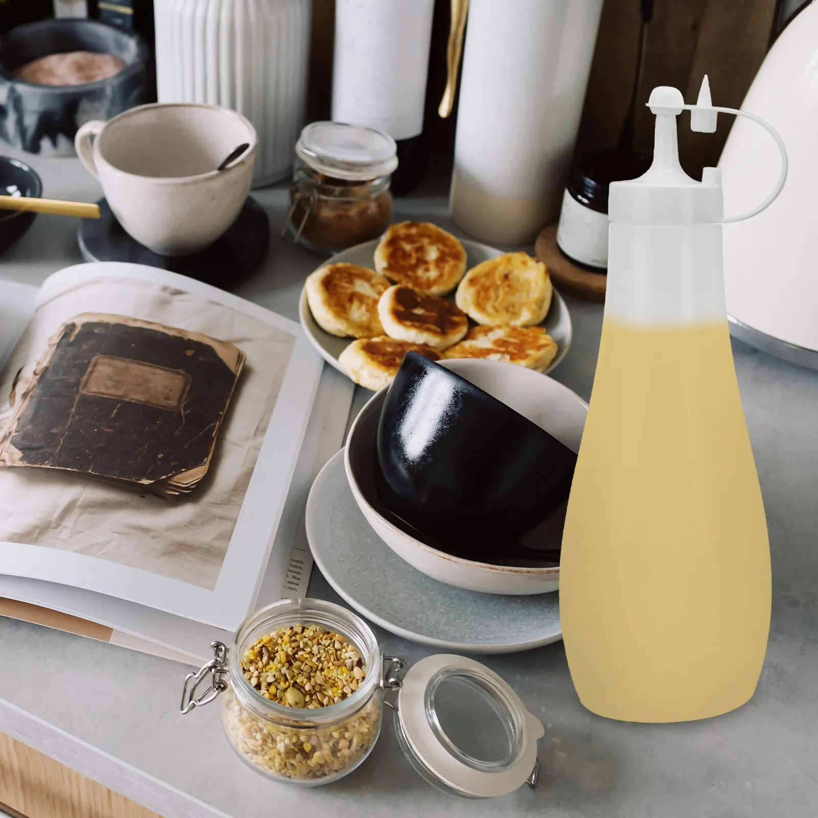 4 Botellas de Plástico de Grado Alimenticio para Salsas, Kétchup, Mostaza, Mayonesa, Aceite de Oliva, Salsa Barbacoa, Aderezo para Ensaladas y Condimentos