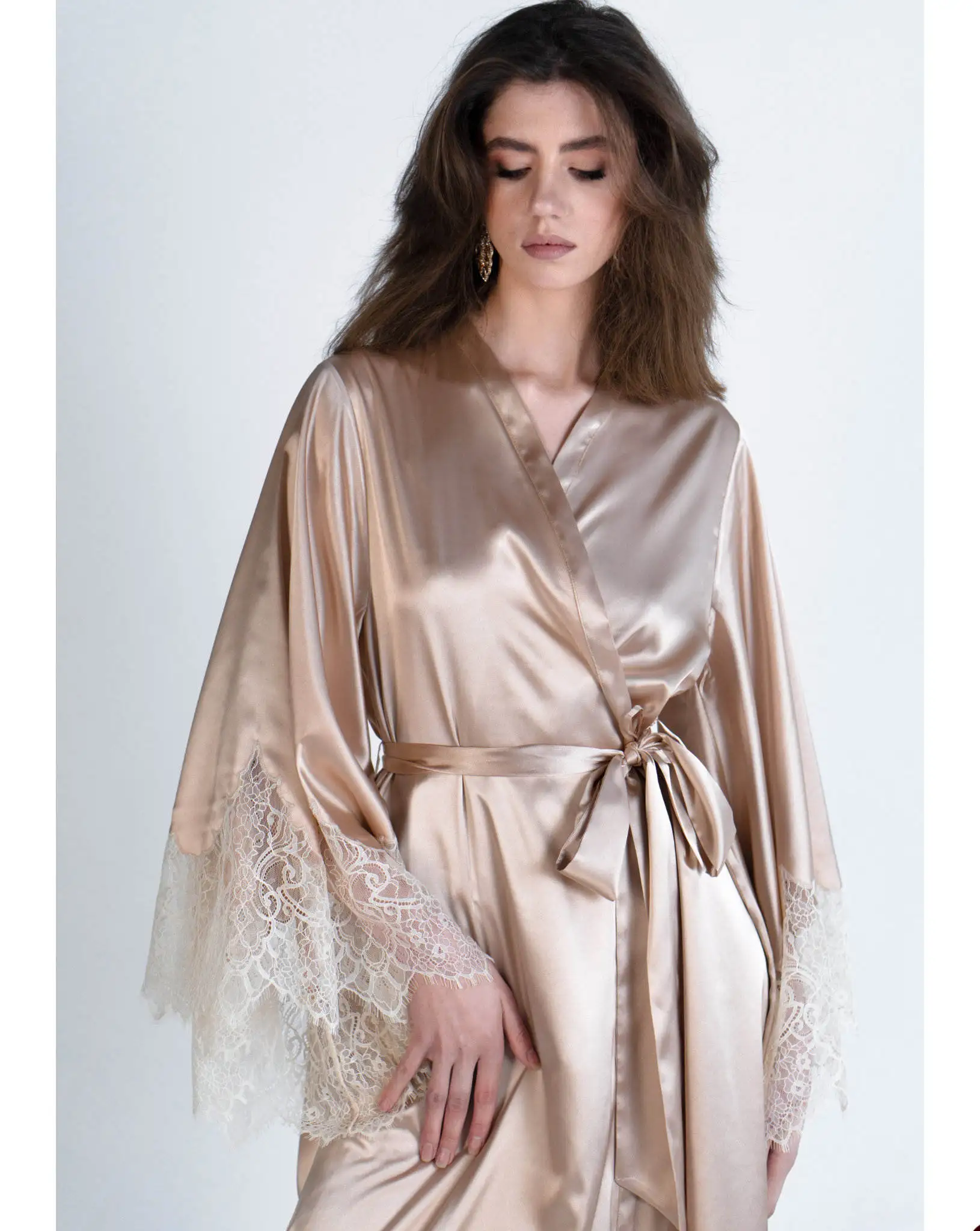 Gently Women’s Pajamas V-Neck Silk Satin Robes Bridesmaid Bride Robes Wedding Long Robe Bathrobe plus size customized