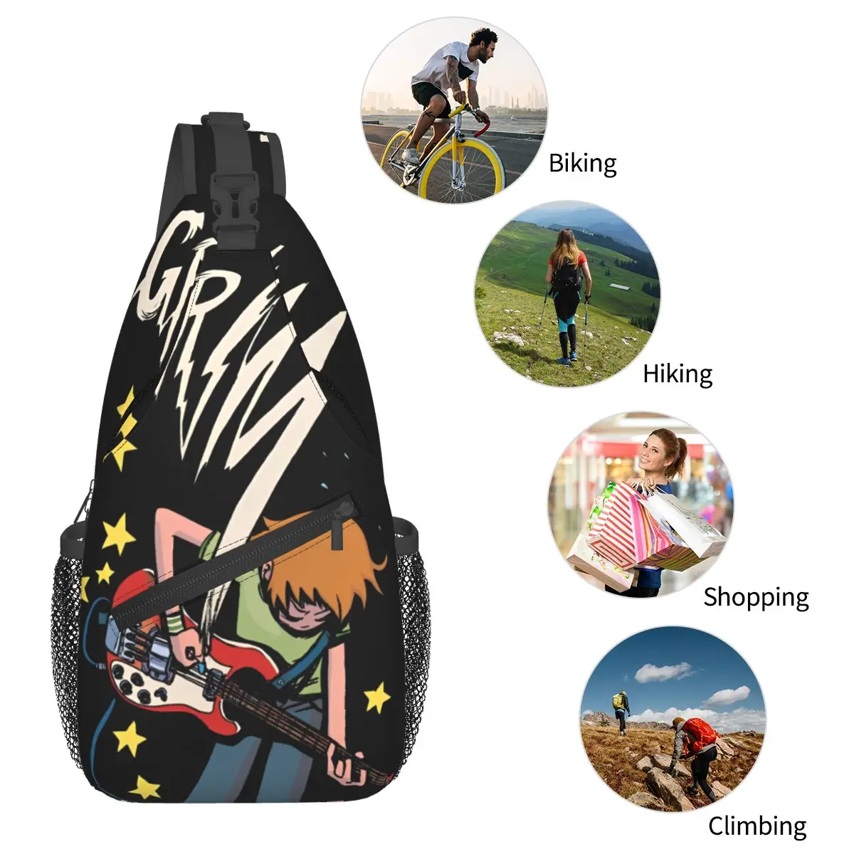 Scott Pilgrim Crossbody Sling Malas Peito Pequeno, Mochila de Ombro Comédia Romântica, Mochila para caminhadas, Mochila de ciclismo ao ar livre