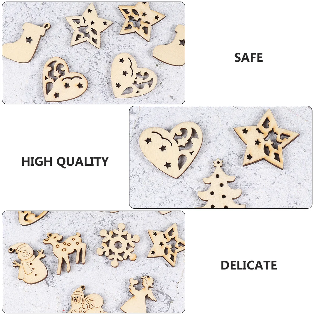 100 قطعة من رقائق خشبية لعيد الميلاد، شرائح فارغة ذاتية الصنع، خفيفة الوزن وسهلة الشكل، شرائح خشبية لعيد الميلاد