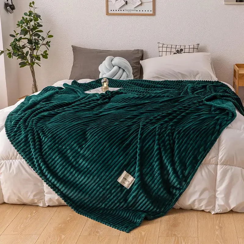 JBTP New Bed Blanket Green Color Soft Flannel Blanket Single Queen King Warm Plaids for Beds mantas de cama Thow Blankets