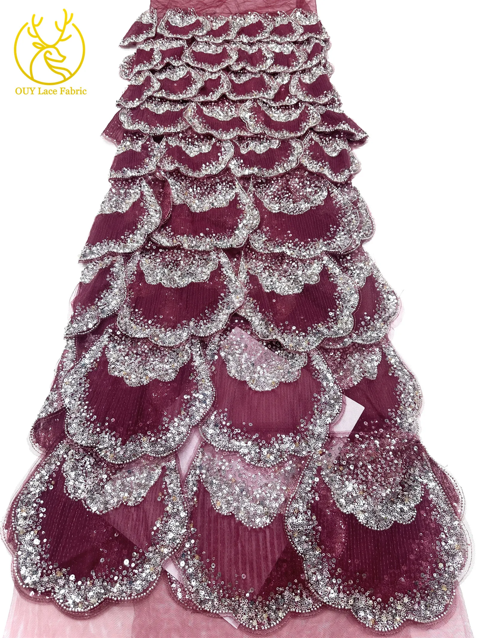 3D-Stickerei mit Pailletten und Perlen, marineblaue afrikanische Spitze, französischer Tüll, Netzspitze für Braut, Hochzeit, DIY, handgemachtes Nähen – Detail 30