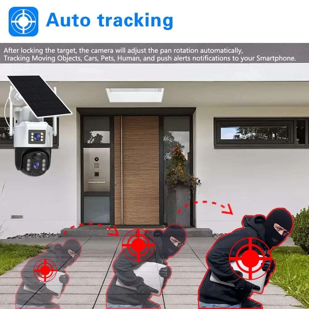 Imagem -05 - Câmera ip de Vigilância Cctv ao ar Livre Lente Dupla Bateria Ptz Câmera Solar 4k Tela Dupla Rastreamento Automático Pir 8mp V380 Pro