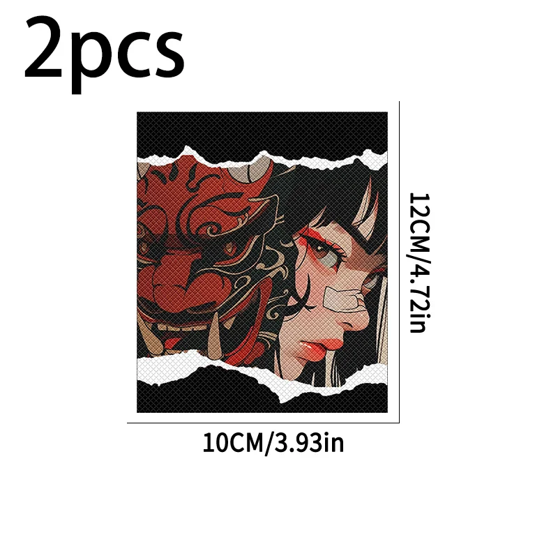 2Pcs 2D Flat Torn Paper Hannya Handlebar Vinyl Sticker, Waterproof Decal for Motorcycle Bike Scooter DIY Decor, Holiday Gift