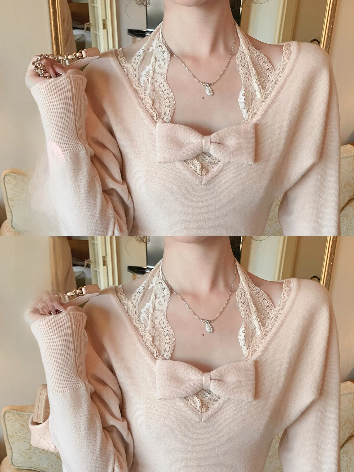 

Original CrySweet 00 Wool Knot Slim Fit Knitwear Pink Sweater Sweet Sle Japanese Version Soft Woolen Top for ...