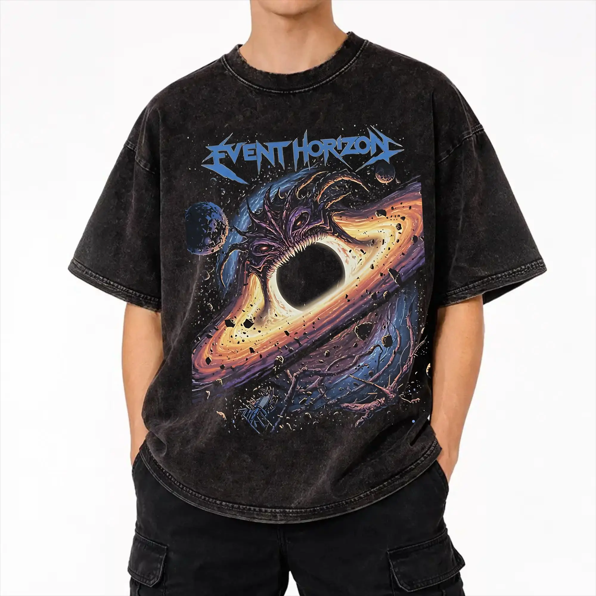 Event Horizon  Outfit Washed T Shirts for Men Women Streetwear Hip Hop T-Shirt Summer  Tees Cotton