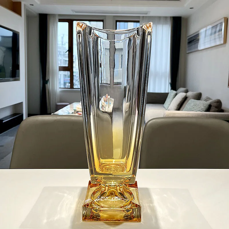 

Light luxury European creative crystal glass vase large diameter flower arrangement rich bamboo vase living room decoration