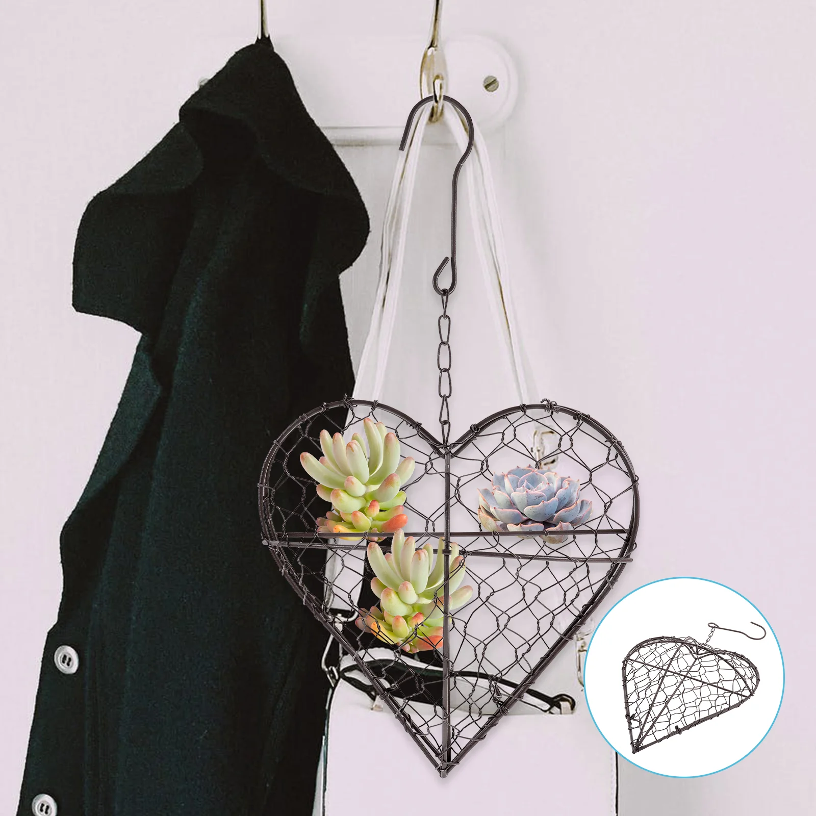 

Heart Shape Hanging Basket Metal Frame Pot Succulent Iron Wire Wreath Flower Pots