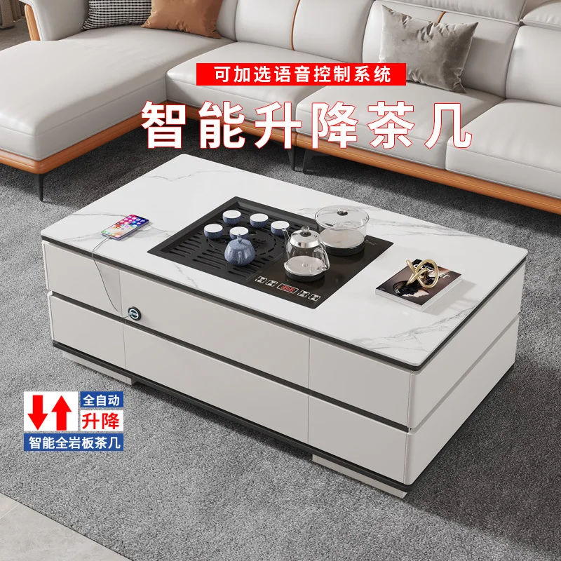 Modern smart rock slab lift coffee table living room household small apartment tea table TV cabinet combination advanced sense