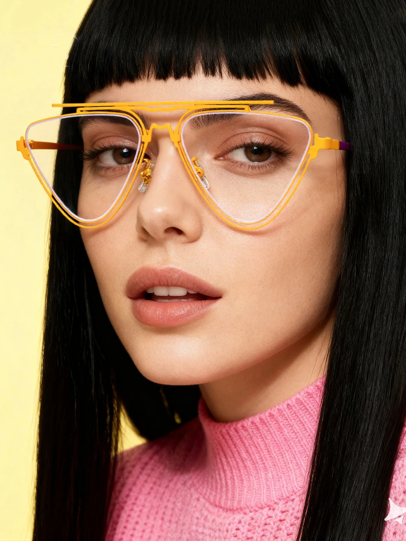 Trendy Hollow Triangle Frame Blue Light Blocking Glasses, Fashionable Unique Dual Beam Flat Lens Eyeglasses, Stylish Personalize view 5