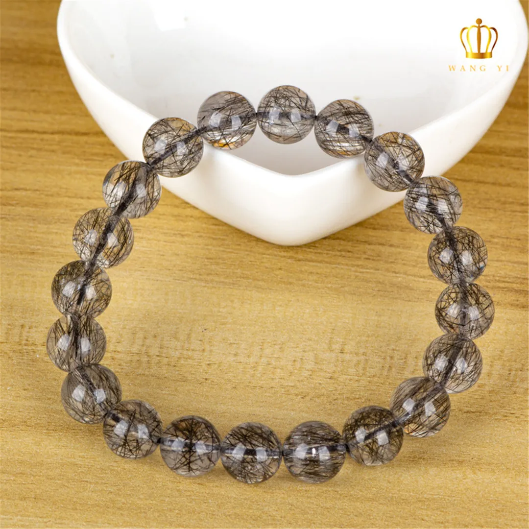 

Top Natural Black Hair Rutilated Quartz Bracelet Jewelry For Women Men Luck Gift Energy Crystal Round Beads Strands AAAAA 7-12mm