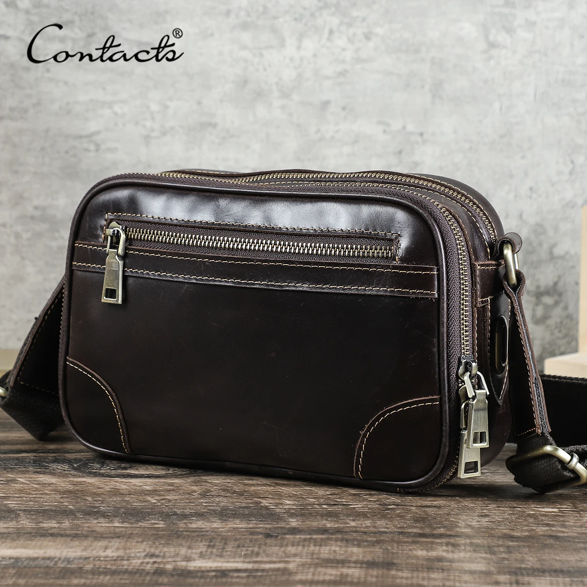 

CONTACT'S Genuine Leather Sling Shoulder Bags for Men Small Crossbody Bag Messenger Bag Male Everyday Bag Phone Pocket Men's Bag