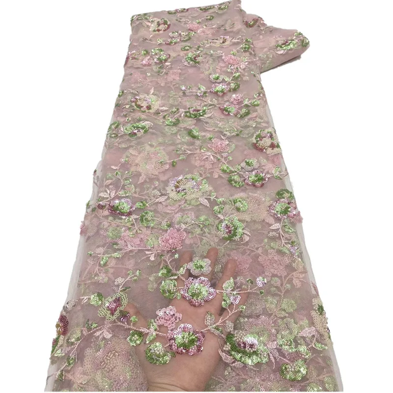 

Элитная африканская кружевная ткань с пайетками и бисером 2026, высококачественное кружево, 5 ярдов, розовое французское кружево, нигерийские сетчатые кружевные ткани для вечеринок