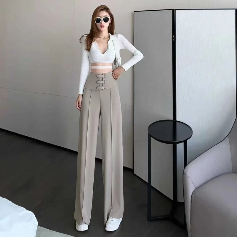 

Brand Fashion Suit Pants Women High Waist Wide Leg Pants Casual Pants Black Apricot Office Lady Trousers Women X74