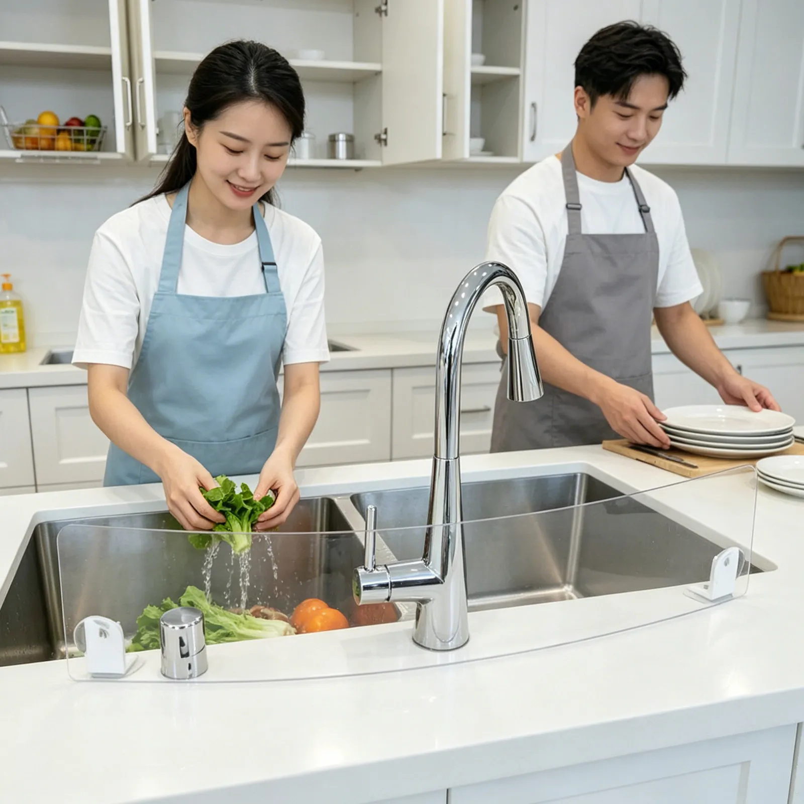 Suction Kitchen Sink Splash Guard Acrylic Waterproof Clear Water Barrier Splash Protector for Faucet Countertop view 2
