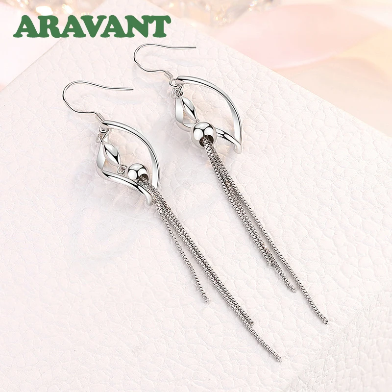 

925 Silver Hollow Twisted Long Drop Earrings For Women Wedding Jewelry
