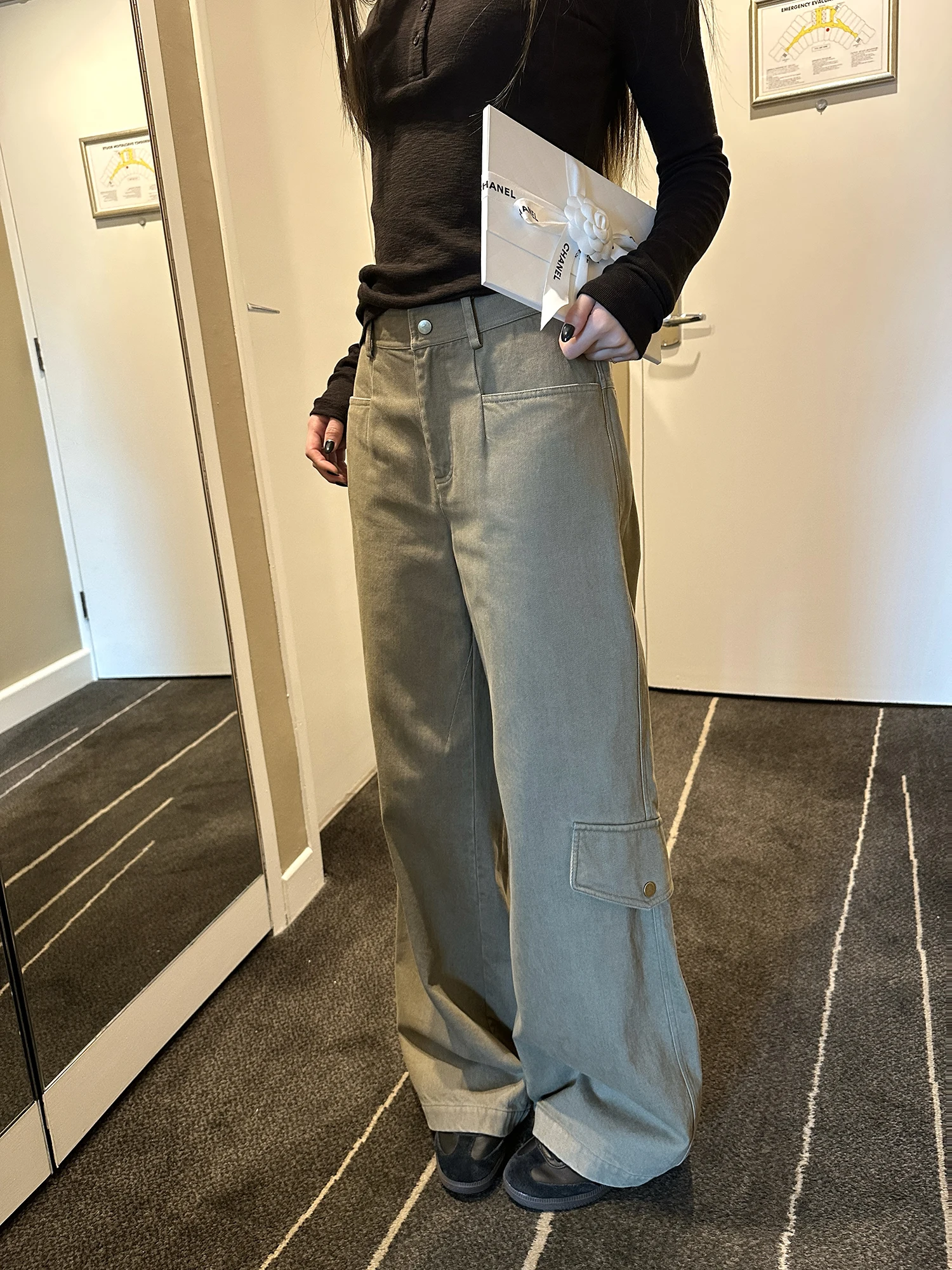 

Женские повседневные брюки Dabaoxi с широкими штанинами, осенне-зимние, цвета хаки, на флисовой подкладке, из смесового хлопка и лиоцелла, прямого кроя