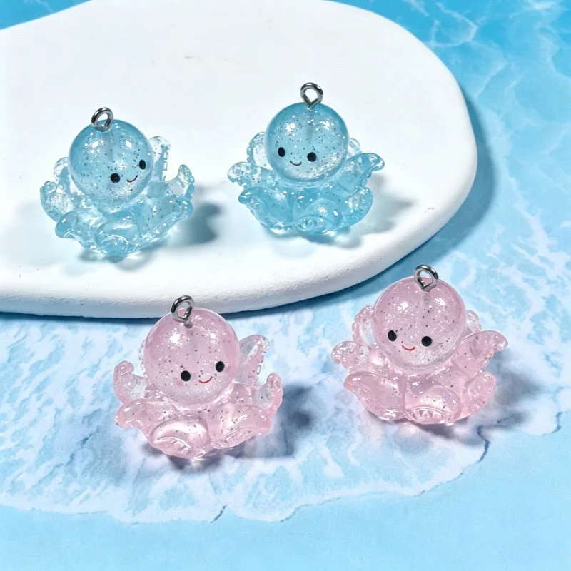 Summer style 50pcs/lot color print animals cartoon Octopus shape resin dolls diy jewelry garment accessory