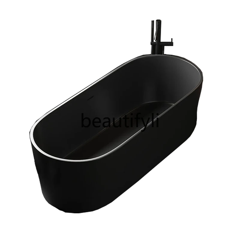 

Creative matte black artificial stone freestanding integrated household Qimei stone double bathtub