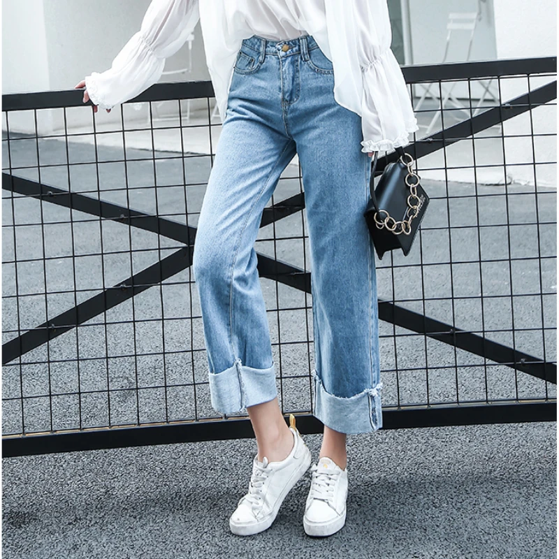 

Джинсы женские винтажные уличные стильные корейские джинсовые брюки универсальные женские студенческие весенние модные свободные повседневные карманы с высокой талией