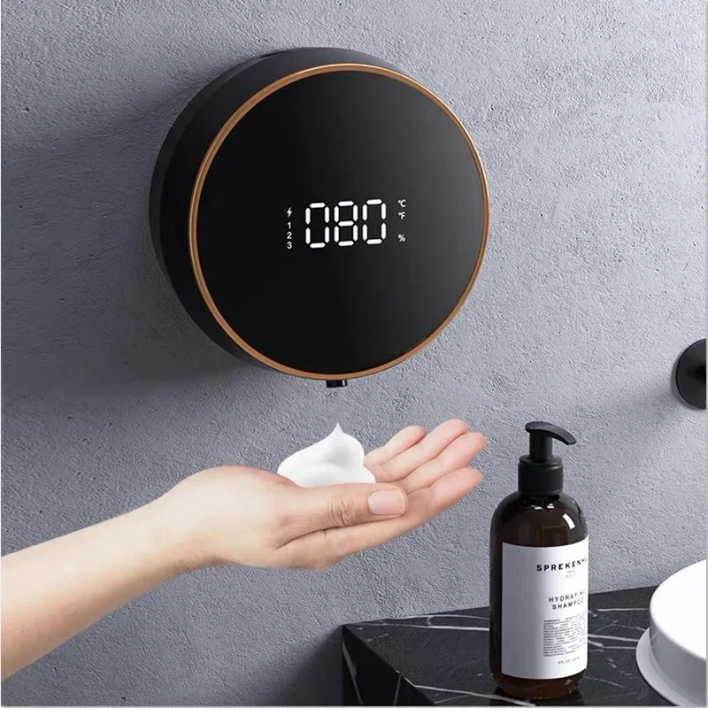 Wall Mounted Automatic Liquid Soap Dispenser LED Temperature Display USB Rechargeable Touchless Infrared Sensor Foam Machine