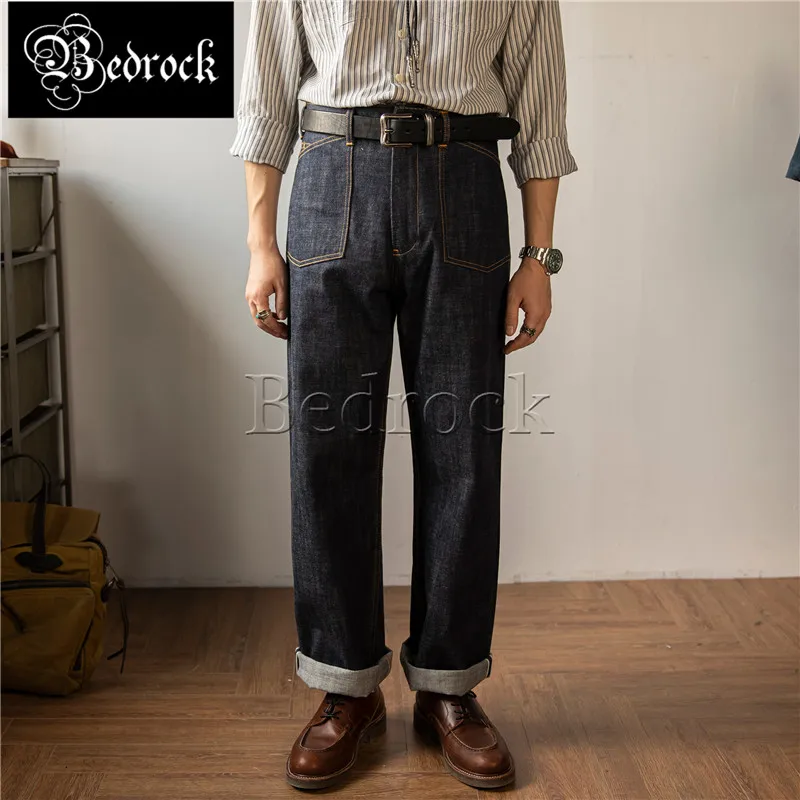 

Vintage Railroad Worker Pants Mens Workwear Jeans Cattle Raw Denim High Waist Loose Straight Classic Bukleback selvedge jeans