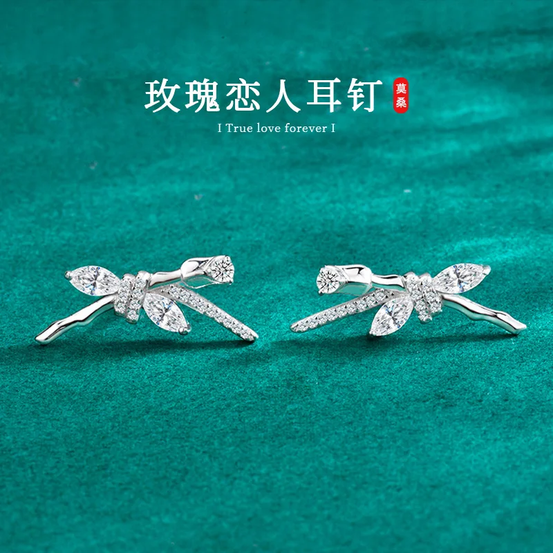 

Серьги для женщин из чистого серебра S925 с моассанитом, дизайн в стиле розы, легкая роскошь, нишевый высококачественный дизайн.