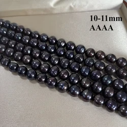 10-11mm 4A Natural Freshwater Pearl Black Round Fine Gift 100%Isolated Bead Women Jewelry Make DIY Necklace Bracelet Accessories