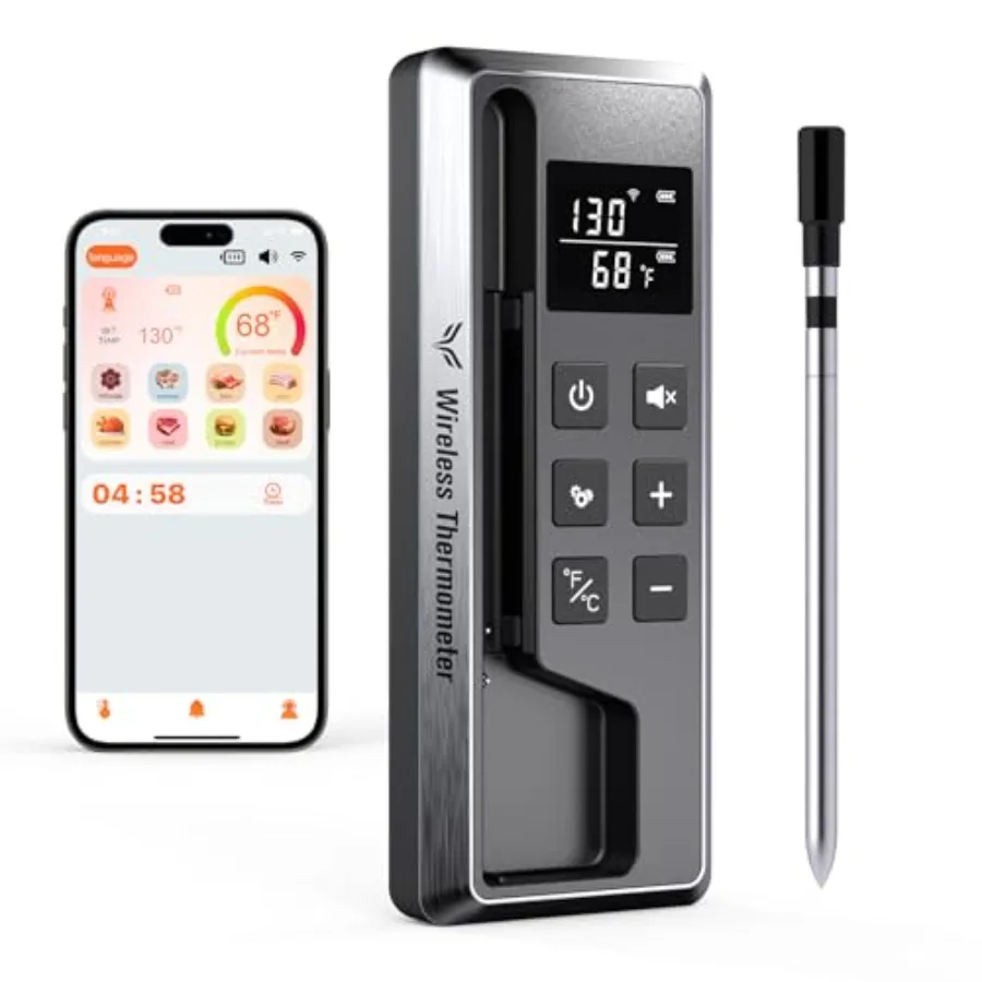 

Meat Thermometer Digital Wireless, 800FT Long Range Bluetooth Cooking Thermometer, Food Thermometer for Remote Monitoring of Gr