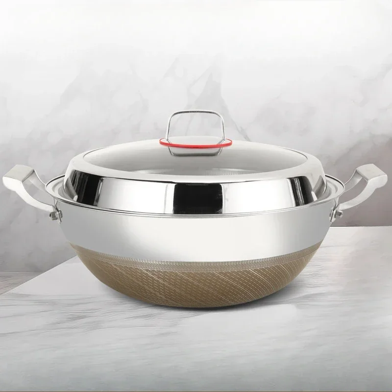 Uncoated titanium stew wok Home deep double ear stew pot 304 Stainless steel large capacity cookware cooking pot non stick