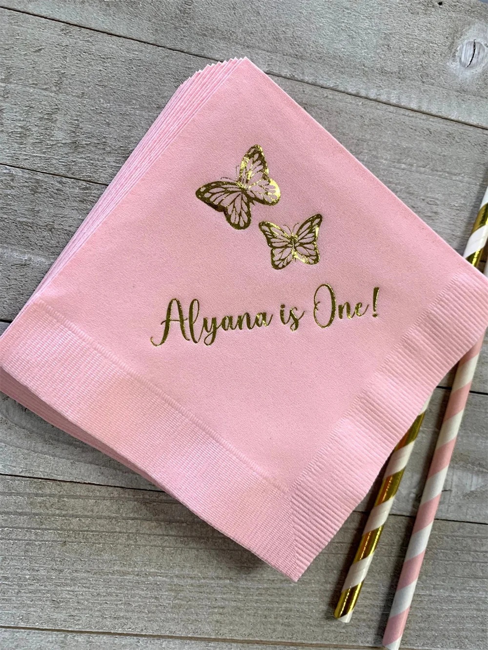 50PCS Personalized Napkins Beverage Luncheon Dinner Guest Towel Sizes Avail Baby Shower Birthday Butterfly Butterflies LOTS of c