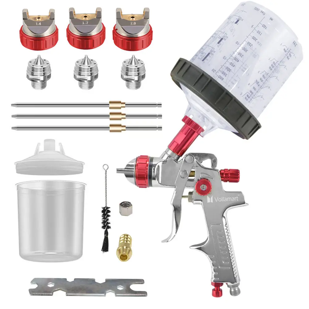 

HVLP Spray Gun Paint Gun 600CC Gravity Feed Cup 1.4mm 1.7mm 2mm Tips