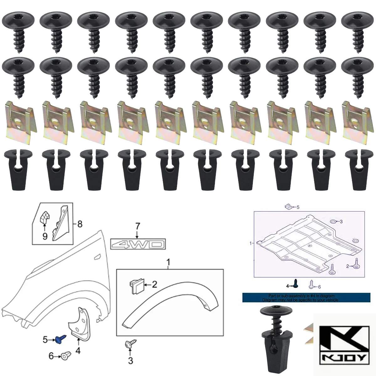 kkjoy Torx Screws And Nut Clips for Engine Cover Wheel Arch used for various car models