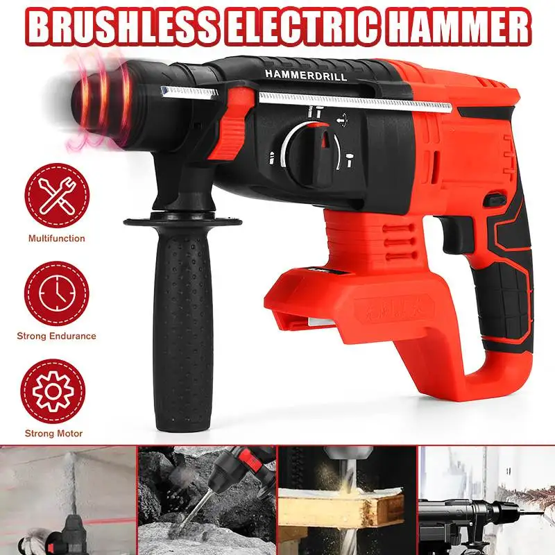 21V Brushless Electric Hammer Drill Screwdriver Demolition Hammer Concrete Impact Drill Power Tool for Makita 18V Battery