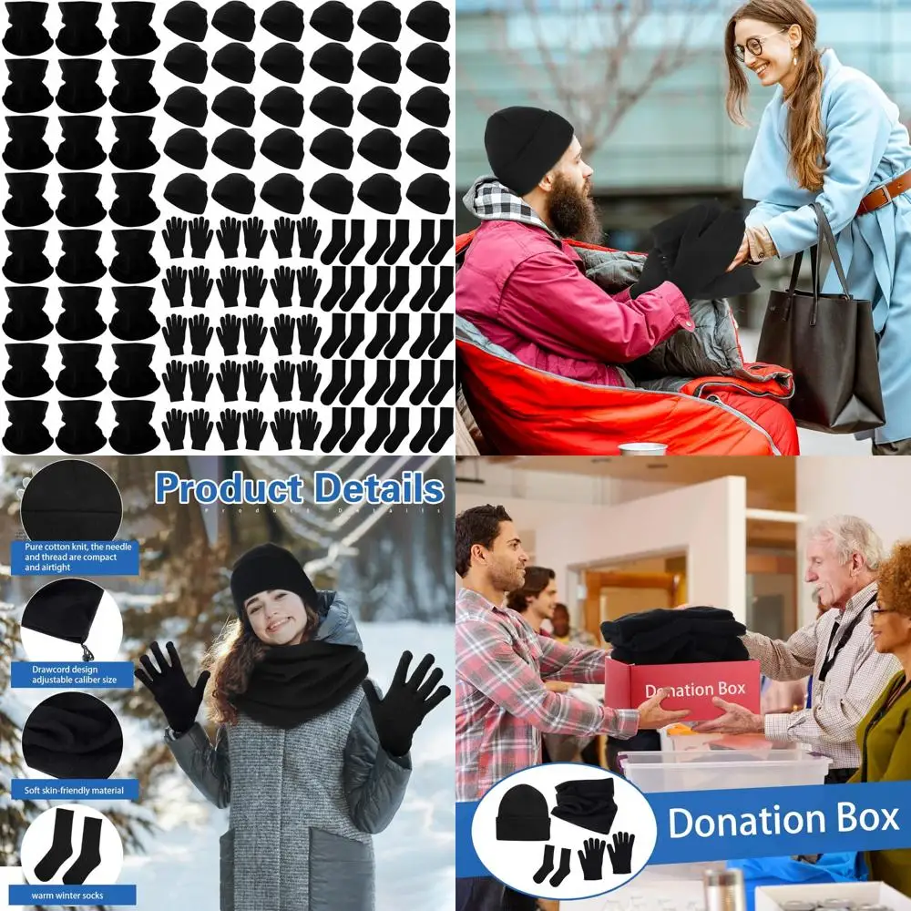 

Winter Donation Bundle: 96-Piece Gloves, Beanies, Hats, Neck Warmers, and Socks Set for Homeless Charity Care