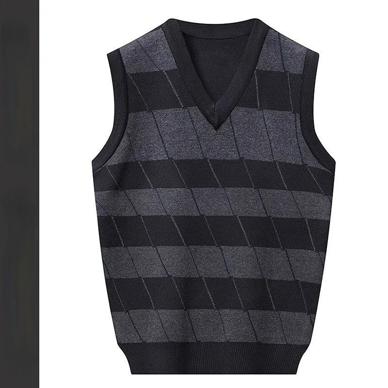 Men' S Vests Sleeveless Sweater Autumn V-Neck Waistcoats Middle-Aged Warm Top Quality Pure Wool Knit Vest Loose Outer