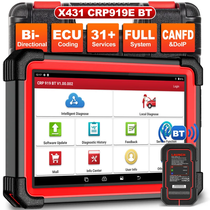 X431 CRP919E BT Bi-directional Code Reader ALL System Diagnostic Tools ECU Coding Active Test AF IMMO 31 Resets OBDII