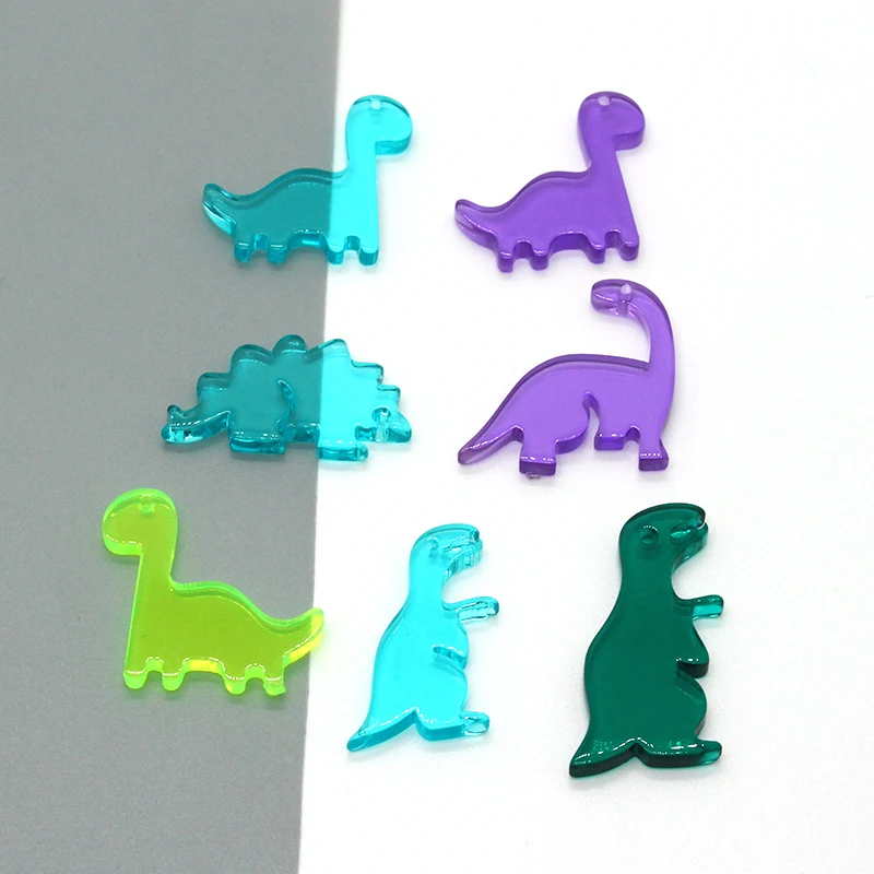 Mini pendientes de dinosaurio transparentes de acrílico, dijes de animales lindos, pulsera, accesorio para el cabello, llavero, colgante, fabricación de joyas, 10 piezas por lote