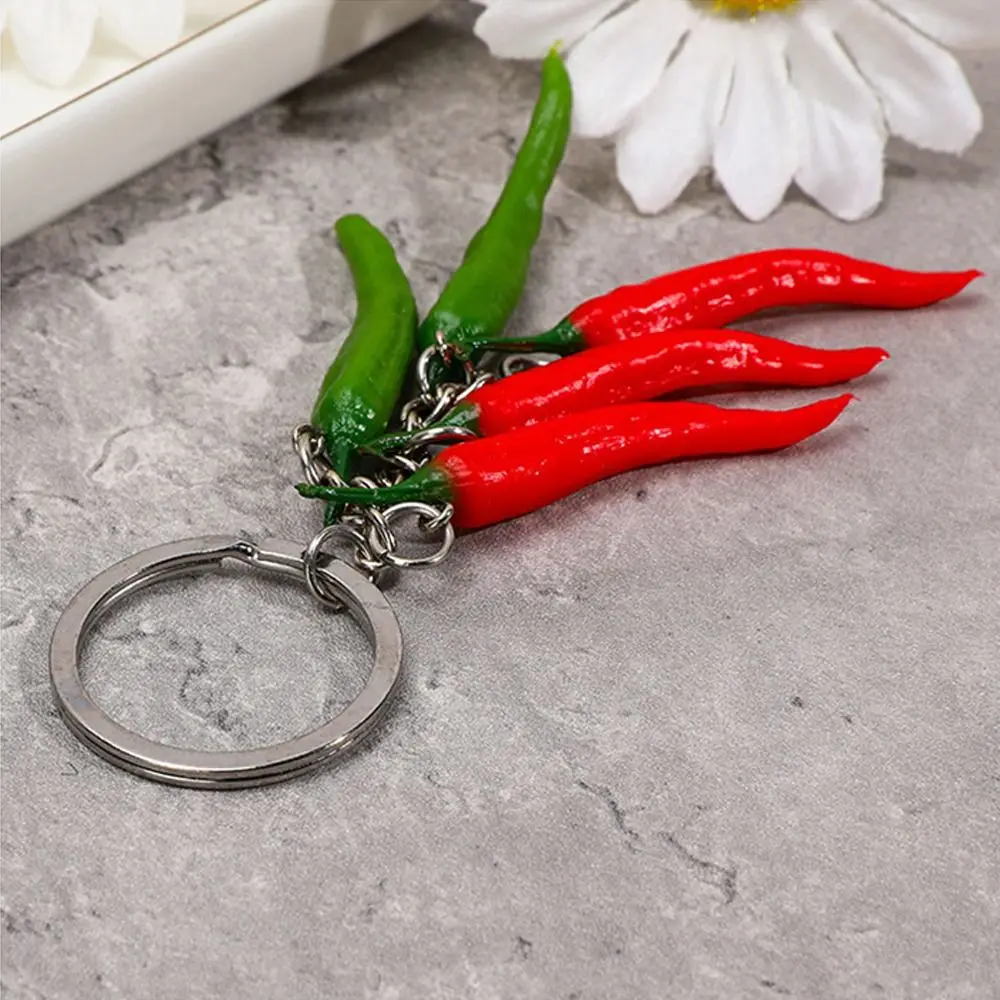 1PC Creative Chili Garlic Food Pendant Keychains Key Ring Women Men Red Color Simulation Vegetable Bag Jewelry Accessories