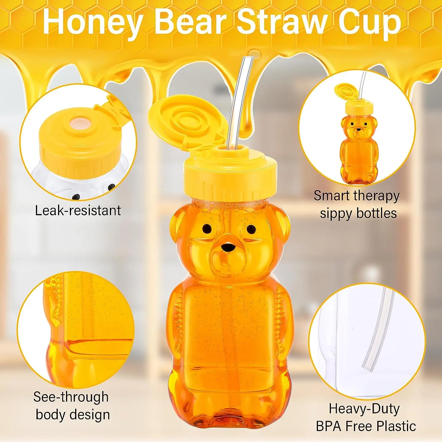 8oz Plastic Bear Honey Bottle Jars, Honey Squeeze Bottle Empty with Flip-top Lid for Storing and Dispensing