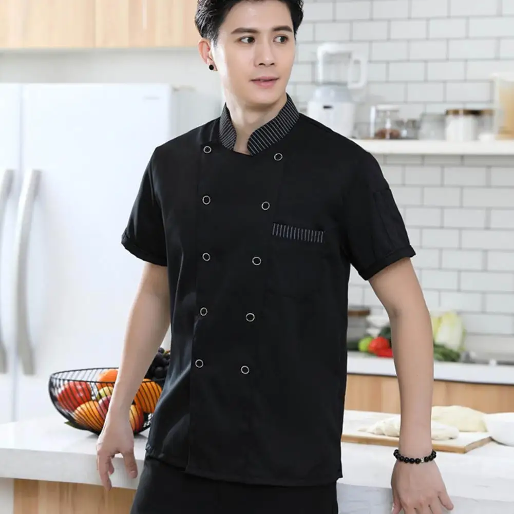 Trendy Restaurant Uniform High Temperature Resistant Chef Jacket Double Breasted Unisex Adult Kitchen Chef Coat  Anti-dirty