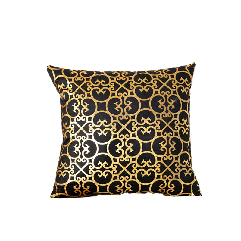 Geometric Hot Stamping Pillowcase Retro Black and White Dual Color Home Sofa Cushion Cover Short Plush Decorative Pillowcase