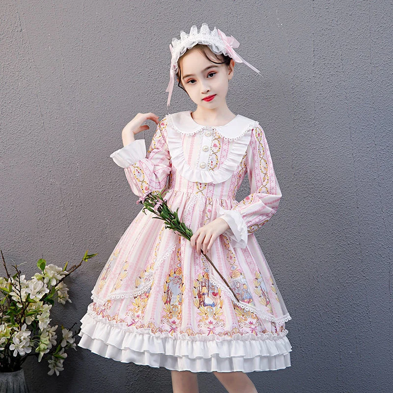 Summer Lolita Child Costume Clothes Girls Casual Midi Dress Children Dresses For Teens Party Princess Sundress 12 13 15 Year Old