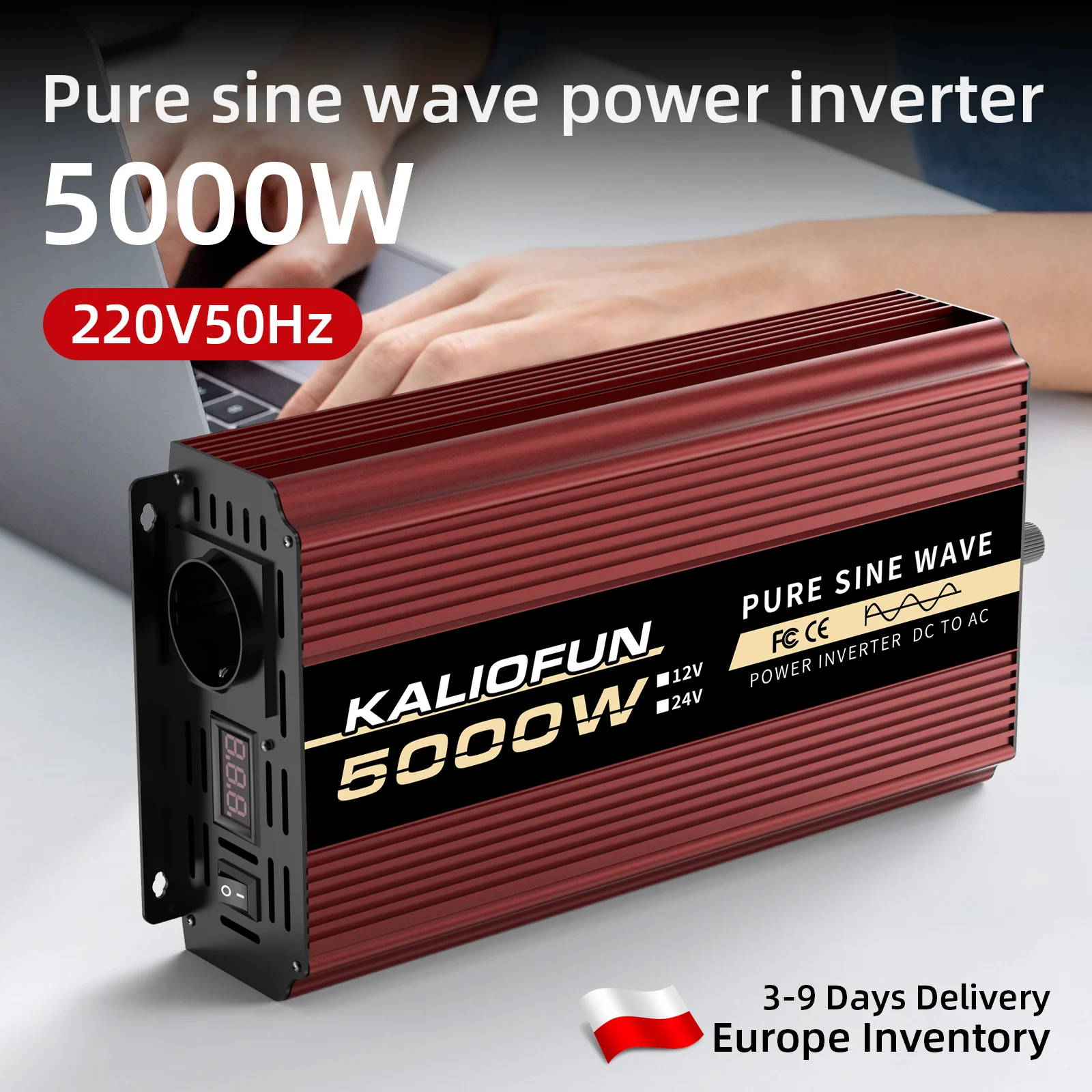 Inversor de Onda Sinusoidal Pura, Estándar Europeo, 2200W-8000W, DC12V a AC220V, Adaptador Convertidor para Auto y Hogar