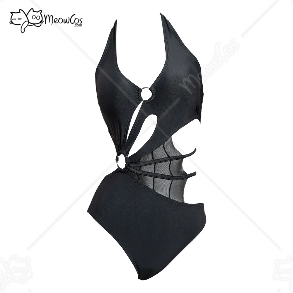Meowcos.com Women's One Piece Swimsuit Bathing Suit with Waist Spider Web Hollow Out Edgy Slimming Swimwear