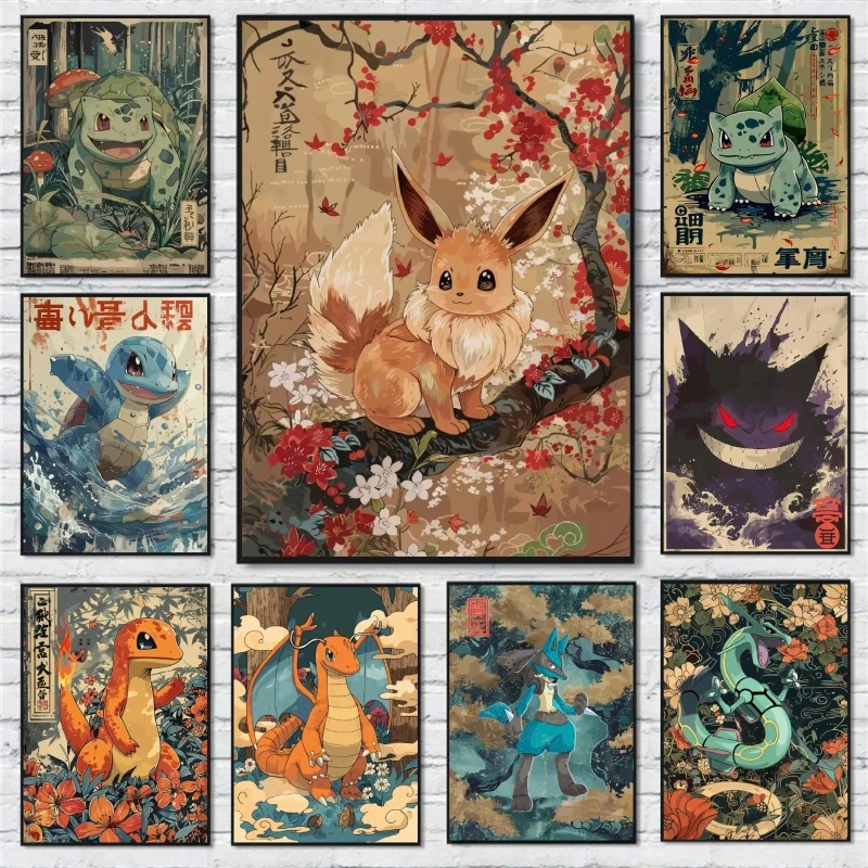 Affiche de dessin animé Pokemon Eevee, imprimés sur toile Hd, peintures de décoration de maison pour salon, affiche murale décorative classique