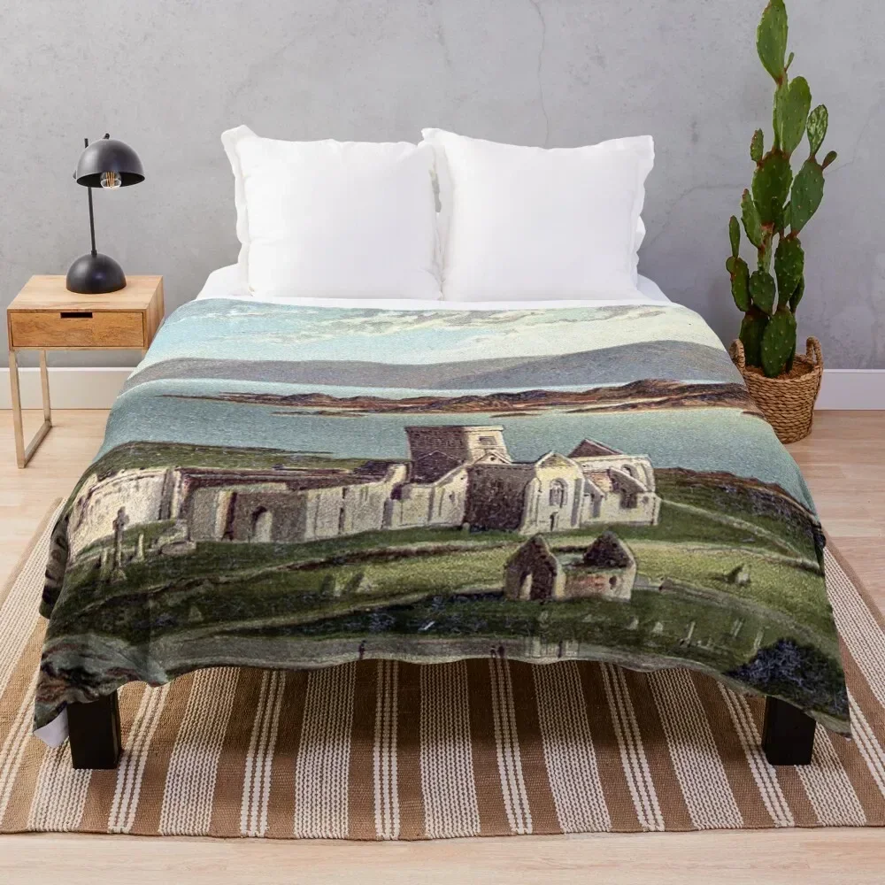 

Vintage Illustration of Iona Abbey, Isle of Iona Throw Blanket For Sofa Thin Decorative Beds Decorative Throw Blankets