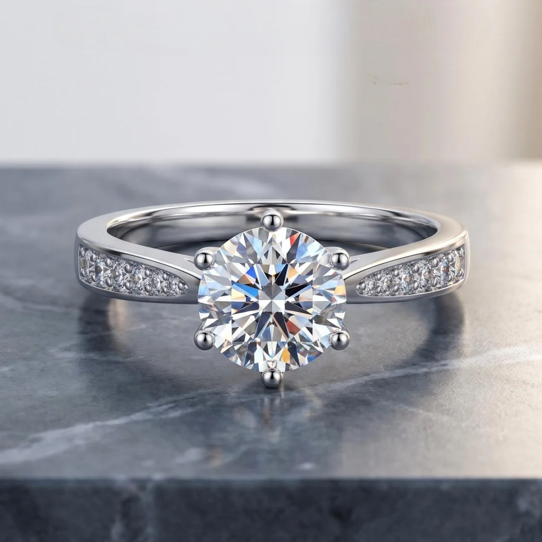 Women's Moissanite Ring, 18K White Gold Plated, 0.5ct-2ct